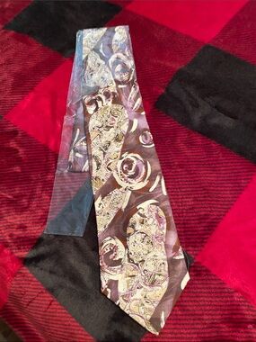 Pierre Balmain purple Tie with Gold and Pink Paisley Motif